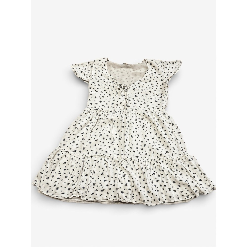 American Eagle Womens XS Ivory Floral Tiered Mini Dress Short Sleeve